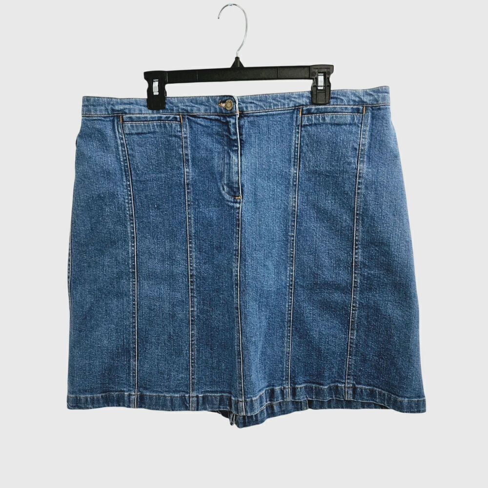 Vintage Jones Sport Blue Stretch Knee Length A-Line Jean Skirt Size 16
